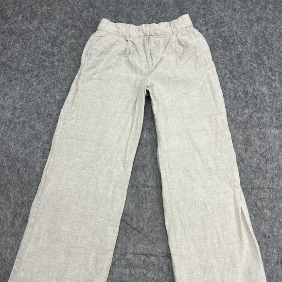 Reformation Pants Womens 2 Beige Linen Straight Leg Rayon Hook Eye Pockets - Picture 5 of 16